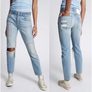 One teaspoon Blue Truckers Mid Waist Straight Leg Busted Knee Jeans Size 24